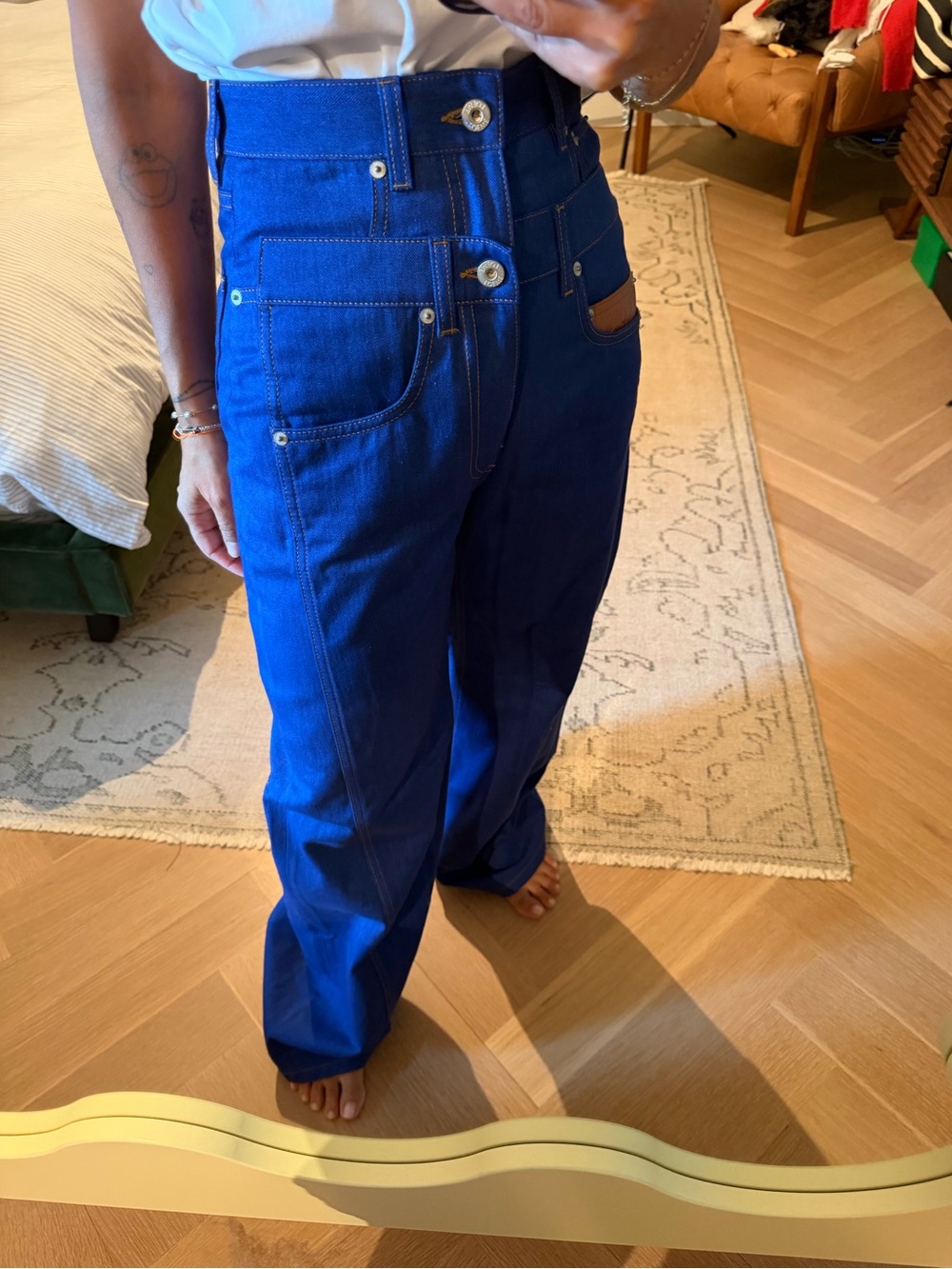 LOEWE 
Trompe L'oeil Leather-Trimmed Mid-Rise Wide-Leg Jeans